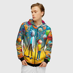 Толстовка 3D на молнии мужская Рик и Морти - сюрреалистическая фантазия, цвет: 3D-черный — фото 2
