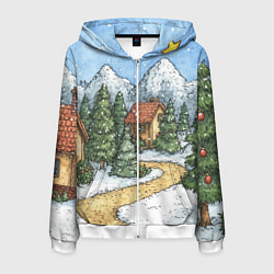 Мужская толстовка на молнии Новогодний пейзаж
