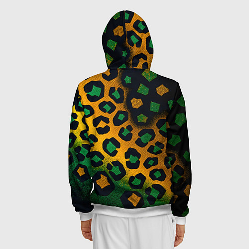 Мужская толстовка на молнии Зеленые и золотые пятна леопарда / 3D-Белый – фото 4