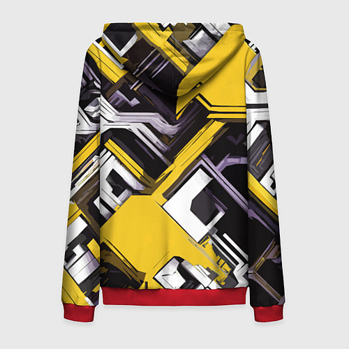 Мужская толстовка на молнии Бело-жёлтый техно паттерн на чёрном фоне / 3D-Красный – фото 2