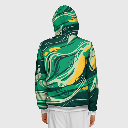 Мужская толстовка на молнии Абстрактные полосы в зелёных тонах / 3D-Белый – фото 4