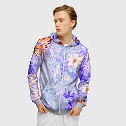Толстовка 3D на молнии мужская Растения на розовом фоне, цвет: 3D-меланж — фото 2