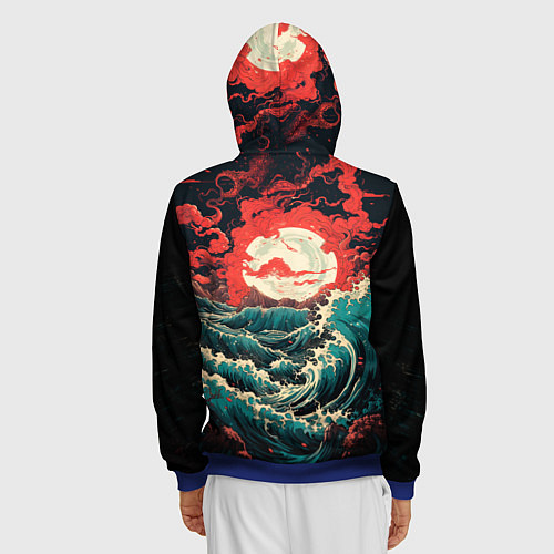 Мужская толстовка на молнии Маяк и волны в японском стиле / 3D-Синий – фото 4