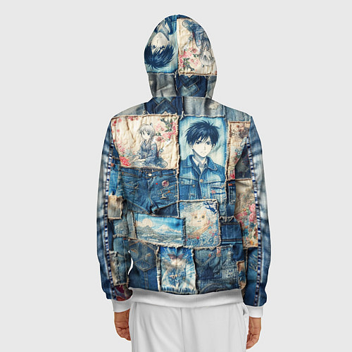 Мужская толстовка на молнии Аниме влюбленные на пэчворк / 3D-Белый – фото 4