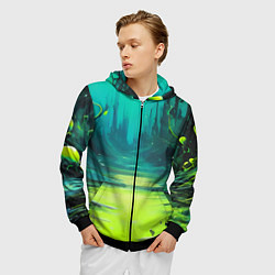 Толстовка 3D на молнии мужская Зелёная кислотная абстракция, цвет: 3D-черный — фото 2