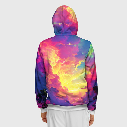 Мужская толстовка на молнии Розовые облака на синем небе / 3D-Белый – фото 4