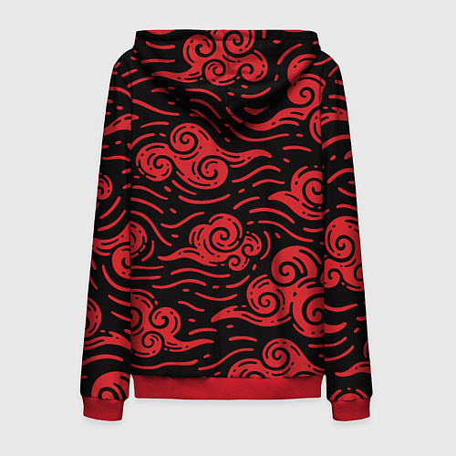 Мужская толстовка на молнии Японский орнамент - красные облака / 3D-Красный – фото 2