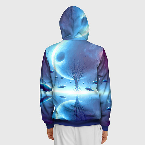 Мужская толстовка на молнии Луна и рыбы - нейроарт фантазия / 3D-Синий – фото 4