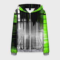 Толстовка 3D на молнии мужская Зелёно-чёрный гранж на белом фоне, цвет: 3D-меланж