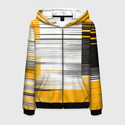 Толстовка 3D на молнии мужская Чёрные вертикальные полосы на жёлто-белом фоне, цвет: 3D-черный