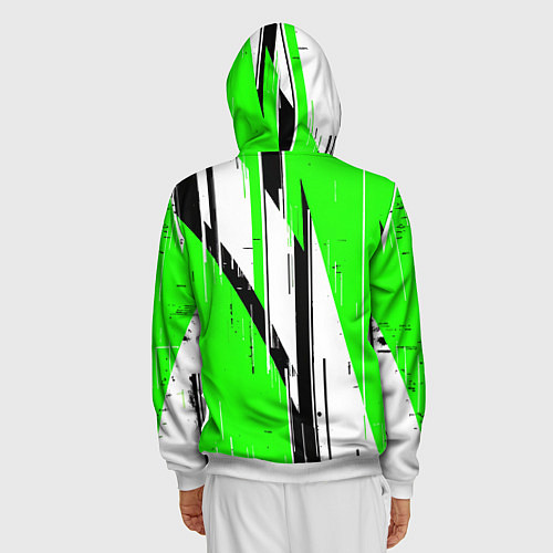 Мужская толстовка на молнии Black and white vertical stripes on a green backgr / 3D-Белый – фото 4