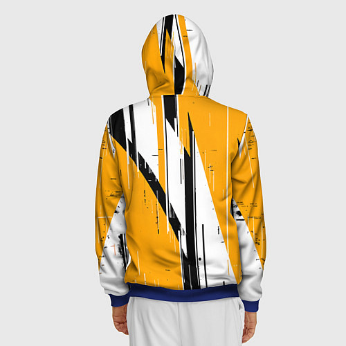 Мужская толстовка на молнии Чёрно-белые вертикальные полосы на жёлтом фоне / 3D-Синий – фото 4