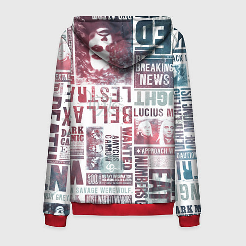 Мужская толстовка на молнии Паттерн газеты - Гарри Поттер Сириус Блэк и Люциус / 3D-Красный – фото 2