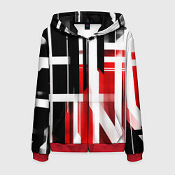 Толстовка 3D на молнии мужская Чёрно-красные вертикальные и горизонтальные полосы, цвет: 3D-красный