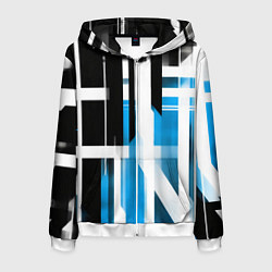 Толстовка 3D на молнии мужская Чёрно-синие вертикальные и горизонтальные полосы н, цвет: 3D-белый