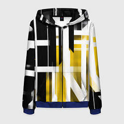Толстовка 3D на молнии мужская Чёрно-жёлтые вертикальные и горизонтальные полосы, цвет: 3D-синий