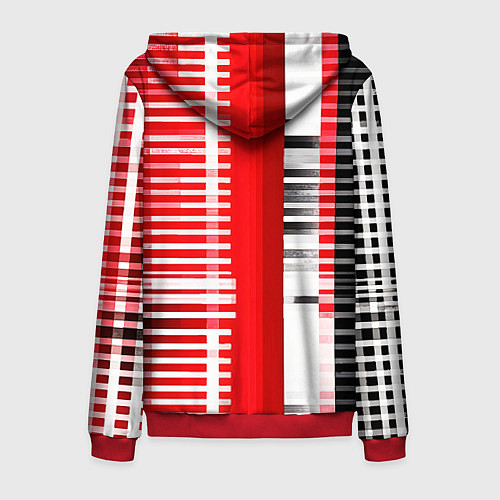 Мужская толстовка на молнии Белые полосы на чёрно-красном фоне / 3D-Красный – фото 2