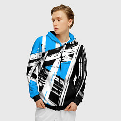 Толстовка 3D на молнии мужская Чёрно-белые абстрактные линии на синем фоне, цвет: 3D-черный — фото 2