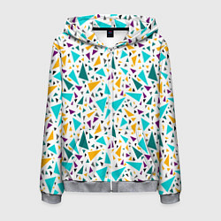 Толстовка 3D на молнии мужская Бирюзовые желтые треугольники на белом, цвет: 3D-меланж