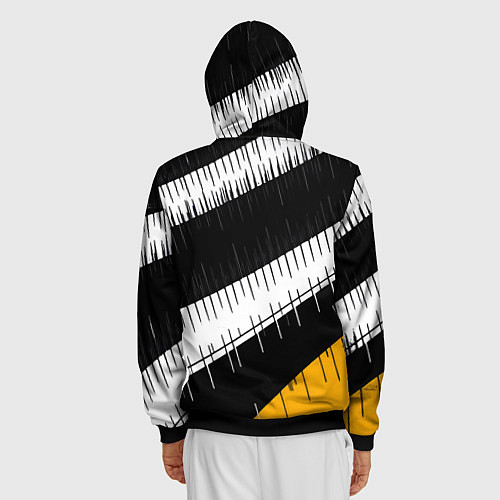 Мужская толстовка на молнии Диагональные чёрно-белые полосы на жёлтом фоне / 3D-Черный – фото 4