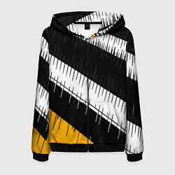 Толстовка 3D на молнии мужская Диагональные чёрно-белые полосы на жёлтом фоне, цвет: 3D-черный