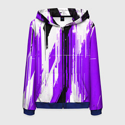 Толстовка 3D на молнии мужская Вертикальные чёрно-белые линии на фиолетовом фоне, цвет: 3D-синий