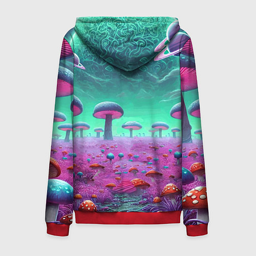 Мужская толстовка на молнии Рик и Морту на сказочной грибной планете - нейроар / 3D-Красный – фото 2