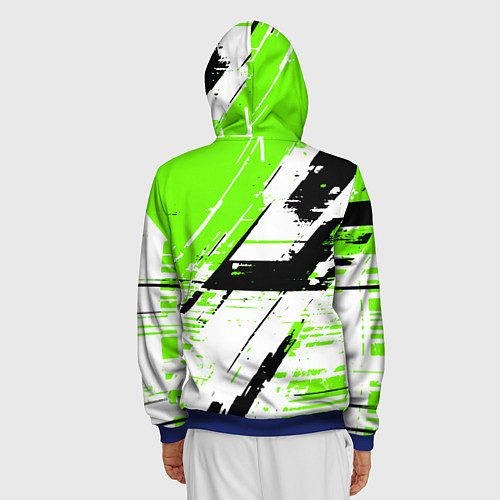 Мужская толстовка на молнии Diagonal black and green stripes on a white backgr / 3D-Синий – фото 4