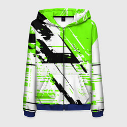 Толстовка 3D на молнии мужская Diagonal black and green stripes on a white backgr, цвет: 3D-синий