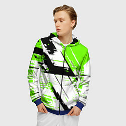 Толстовка 3D на молнии мужская Diagonal black and green stripes on a white backgr, цвет: 3D-синий — фото 2