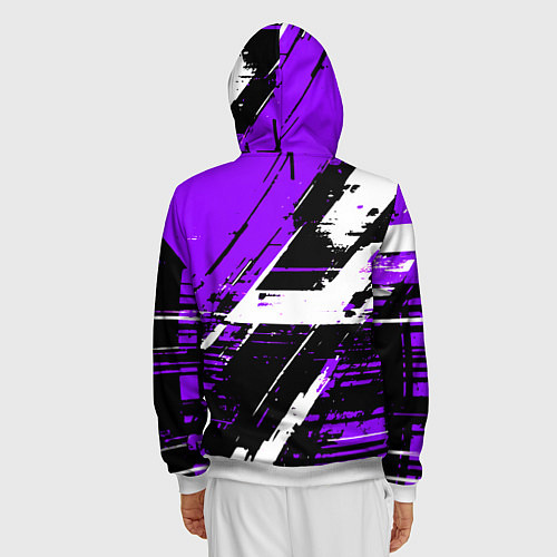 Мужская толстовка на молнии Diagonal black and white stripes on a purple backg / 3D-Белый – фото 4
