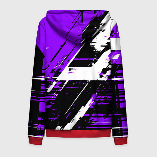 Мужская толстовка на молнии Diagonal black and white stripes on a purple backg / 3D-Красный – фото 2