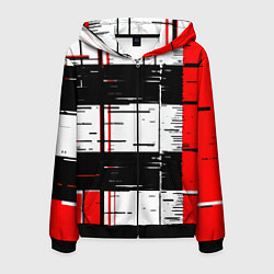 Толстовка 3D на молнии мужская Чёрные и красные полосы на белом фоне, цвет: 3D-черный