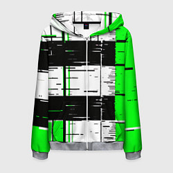 Толстовка 3D на молнии мужская Зелёные и чёрные полосы на белом фоне, цвет: 3D-меланж