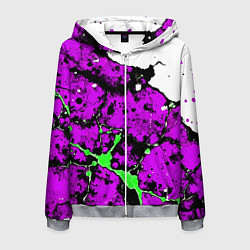 Мужская толстовка на молнии Зелёно-розовая абстракция на белом фоне