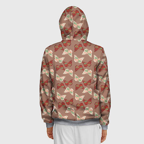Мужская толстовка на молнии Бабочки зелено-бежевые / 3D-Меланж – фото 4