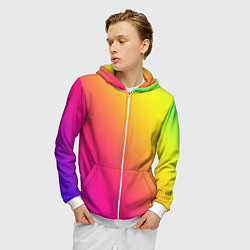 Толстовка 3D на молнии мужская Градиент зелёно-фиолетовый насыщенный, цвет: 3D-белый — фото 2