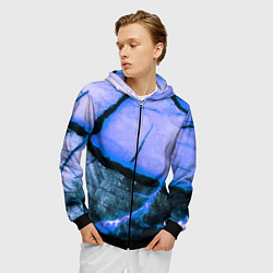 Толстовка 3D на молнии мужская Трещины на абстрактном синем фоне, цвет: 3D-черный — фото 2