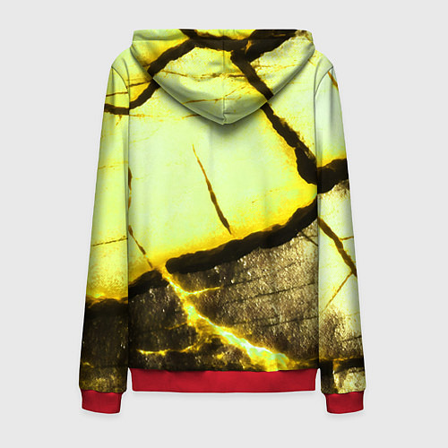 Мужская толстовка на молнии Трещины на абстрактном жёлтом фоне / 3D-Красный – фото 2