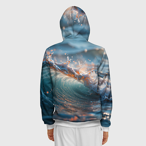 Мужская толстовка на молнии Волна и блики солнца / 3D-Белый – фото 4