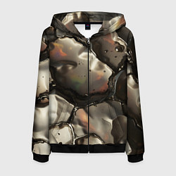 Толстовка 3D на молнии мужская Жидкая субстанция светло-коричневая, цвет: 3D-черный