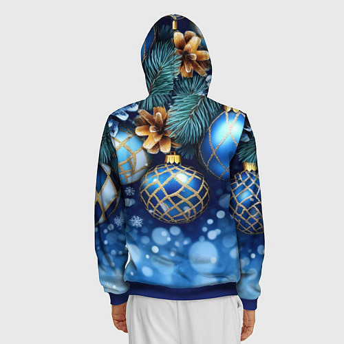 Мужская толстовка на молнии Синие новогодние шары / 3D-Синий – фото 4