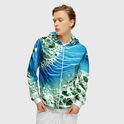 Толстовка 3D на молнии мужская Берег и синие волны, цвет: 3D-белый — фото 2
