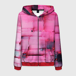 Толстовка 3D на молнии мужская Чёрные пятна на розовом фоне абстракция, цвет: 3D-красный
