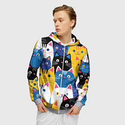 Толстовка 3D на молнии мужская Много цветных котиков, цвет: 3D-меланж — фото 2