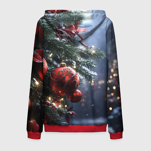 Мужская толстовка на молнии Красные новогодние шары с узорами / 3D-Красный – фото 2