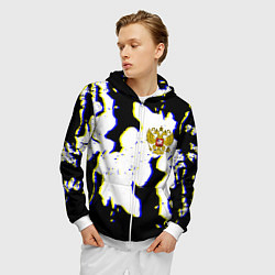 Толстовка 3D на молнии мужская Россия герб глитч, цвет: 3D-белый — фото 2