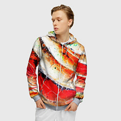 Толстовка 3D на молнии мужская Красно-белая волнистая абстракция, цвет: 3D-меланж — фото 2