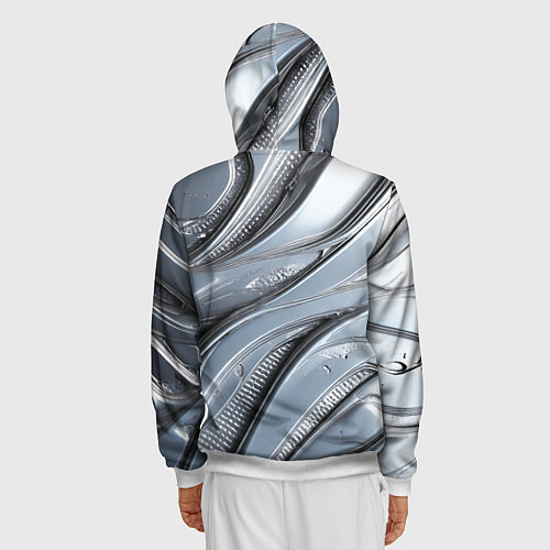 Мужская толстовка на молнии Полированный металл серебряный / 3D-Белый – фото 4