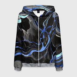 Мужская толстовка на молнии Синие флюиды на чёрном фоне